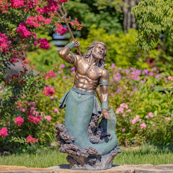 Merman Garden Sculpture Throwing Trident